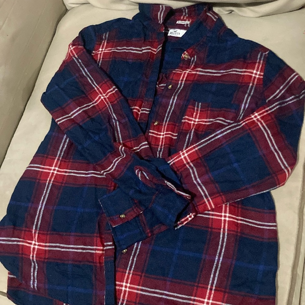 Hollister Co. Women's Blue and Red Flannel Shirt